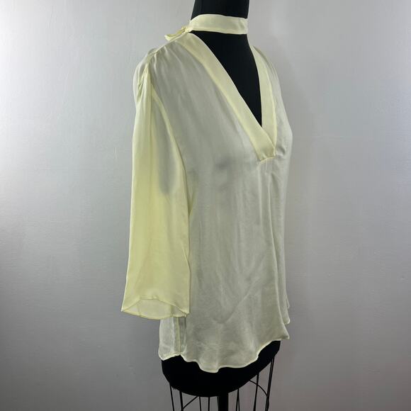 SANDRO Renza Bow Light Yellow V-Neckline 3/4 Sleeve Blouse Top Size 2 NEW - Picture 4 of 9